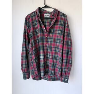 Barbour Flannel Shirt Mens Medium Red Green Blue Tartan Plaid Long Sleeve Cotton